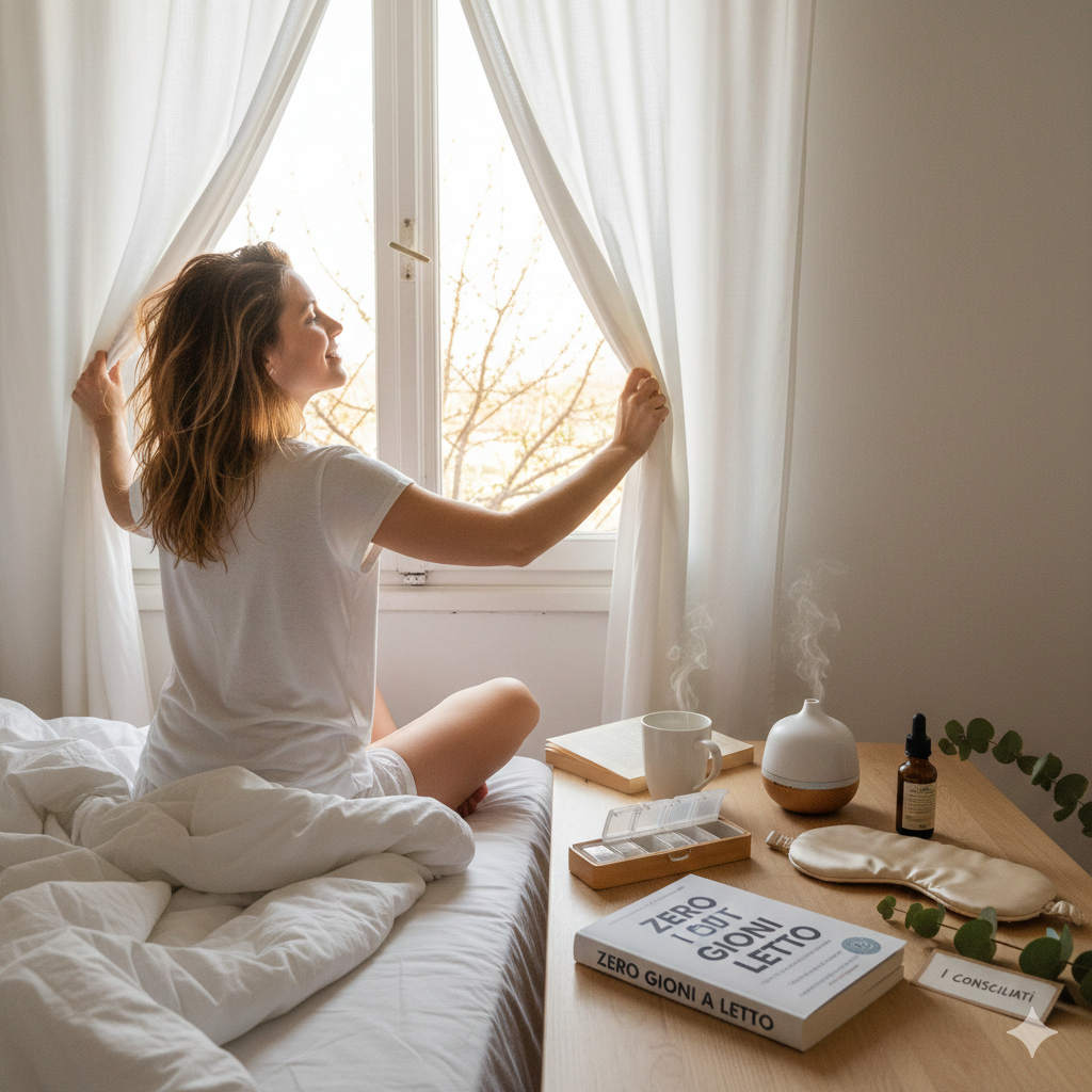 Ragazza che ritrova energia a fine inverno con il libro "Zero Giorni a Letto"