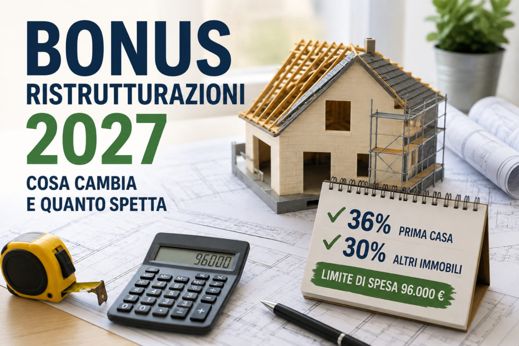 Bonus ristrutturazioni 2027: detrazioni del 36% e 30% e limite di spesa di 96.000 euro