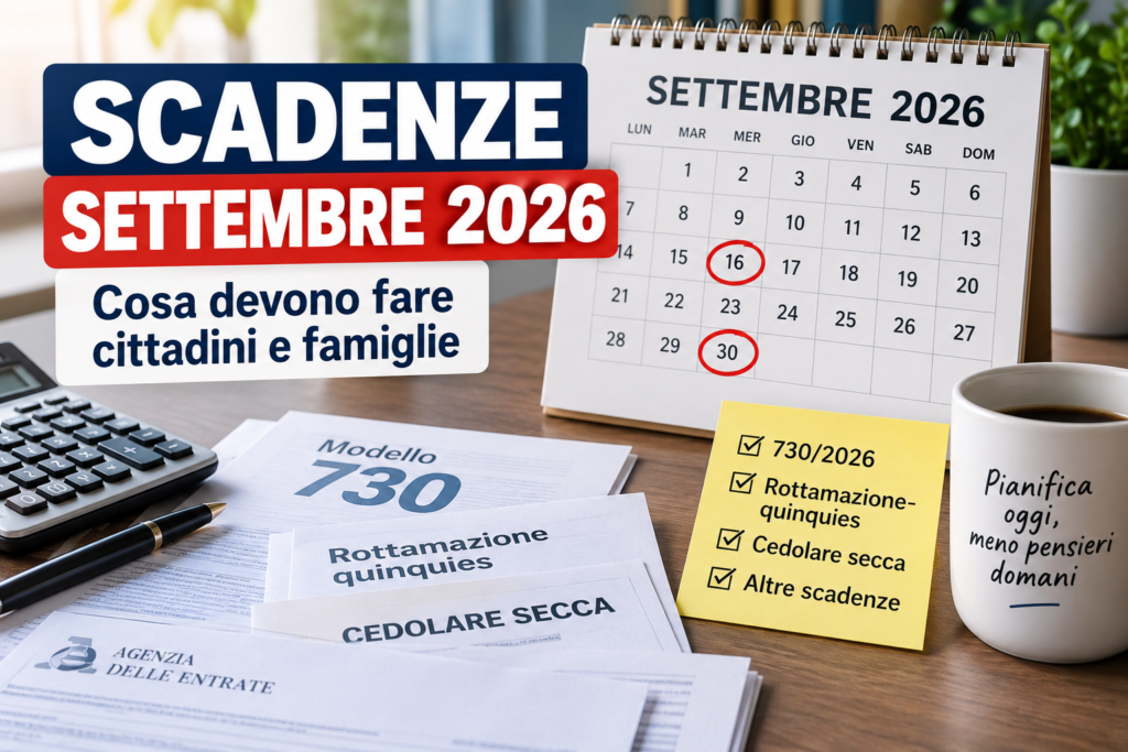 Scadenze settembre 2026 per cittadini e famiglie